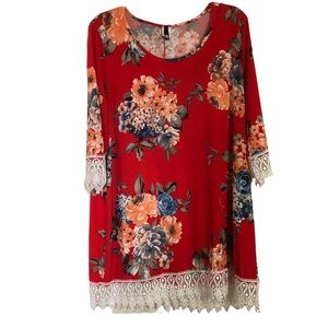 MOA USA • Red Floral Lace Design Top